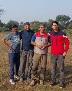 Myself and Bikash Barman da with two legends in the middle — mountain biker Subrata Boral (Guinness Book of World Record holder for the highest altitude ever reached on a motorcycle) and mountaineer Malay Mukherjee (Mount Everest summiter), after night-hiking and camping in Balagarh, February 11, 2024